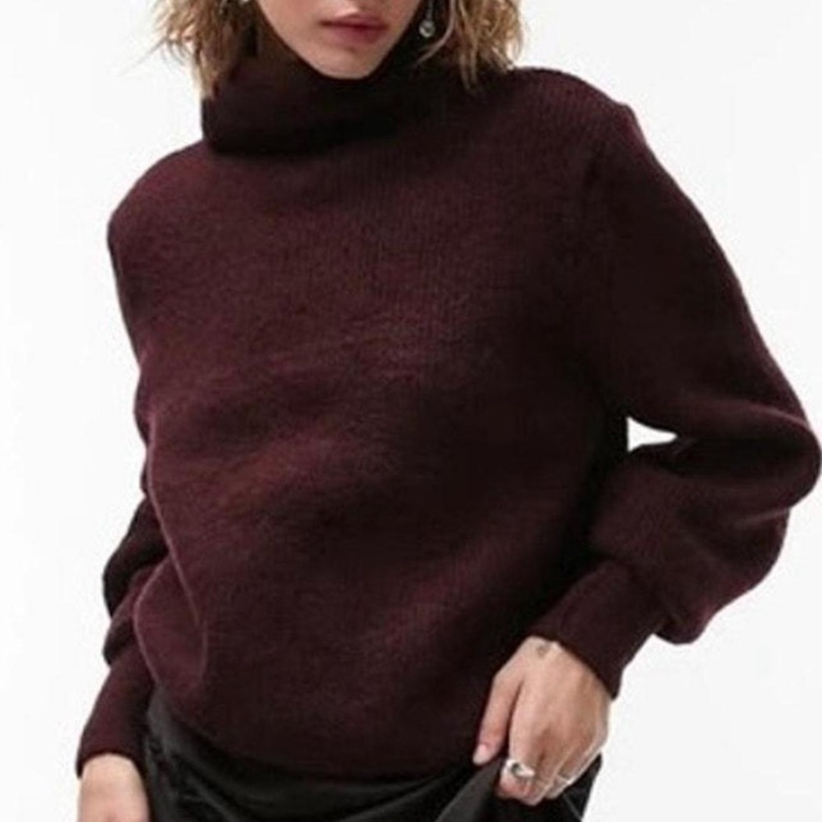 Topshop Burgundy Maroon Cowl Neck Sweater Women’s Size Large Uk 12/44 Cozy Knit